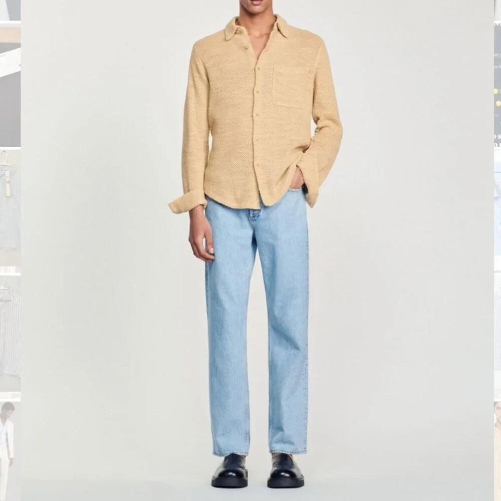Sandro Tan Mesh Long Sleeve Shirt in Large - Picture 7 of 10